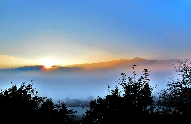Sunrise over Foggy Valley — Blue
