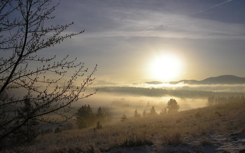 Sunrise over Foggy Valley — Yellow, Serene, Photograph