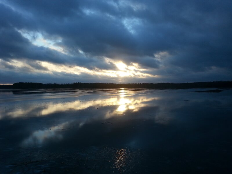 Sunrise over Frozen Lake — Blue, Dramatic, Photograph