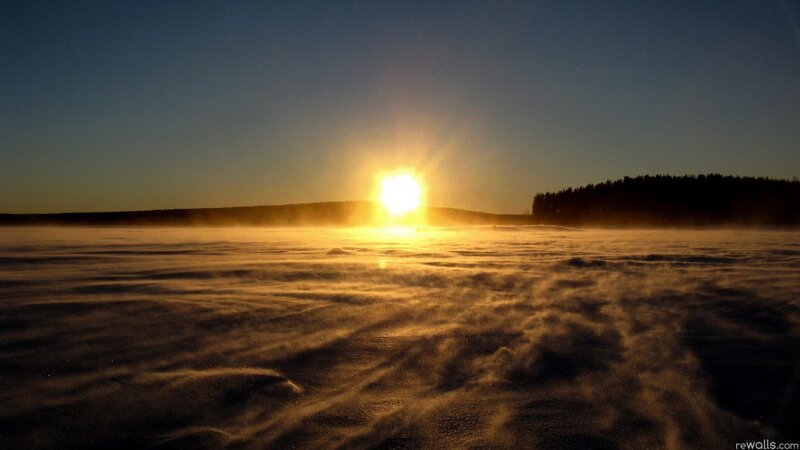 Sunrise over Frozen Lake — Gold, Dramatic