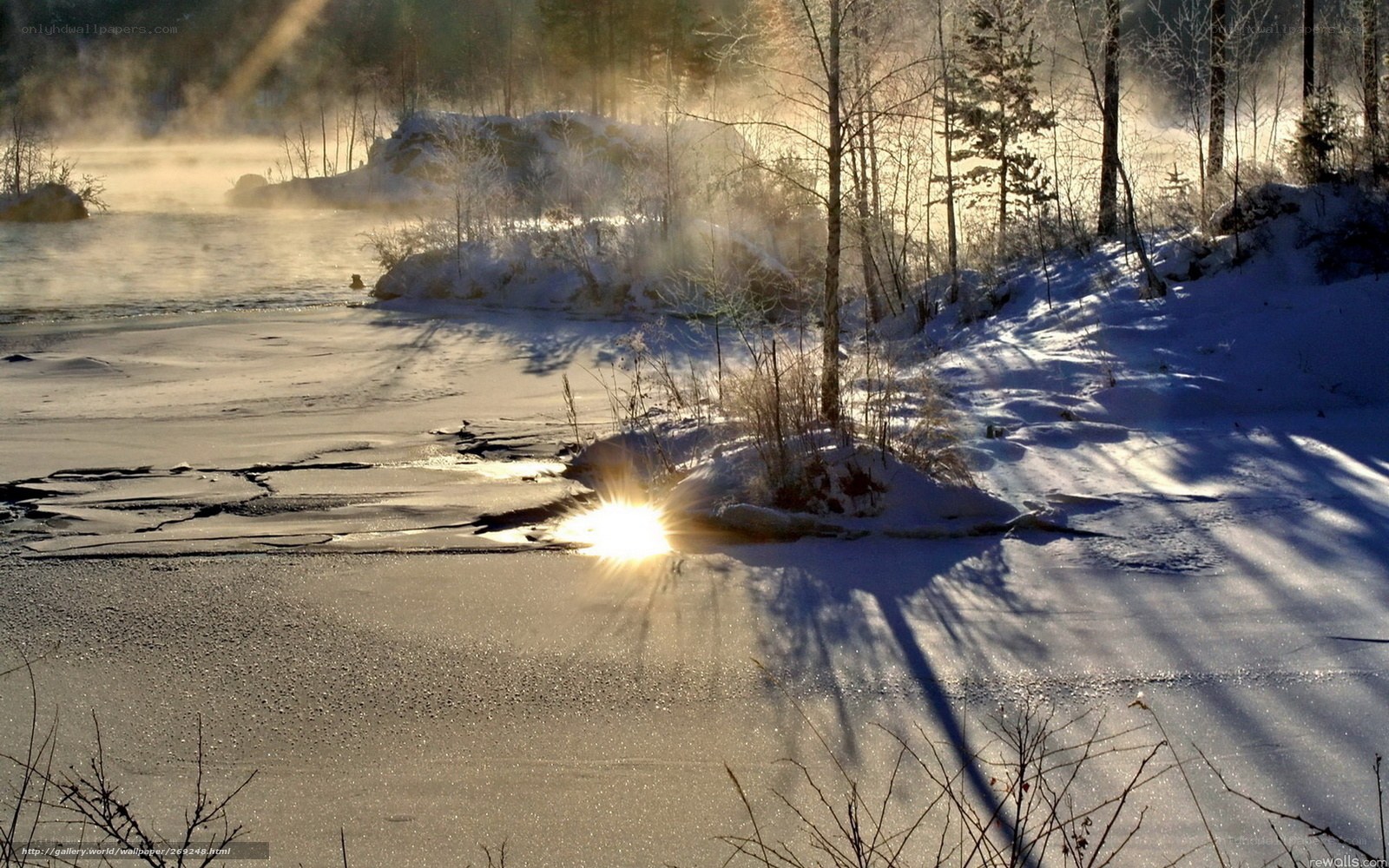 Sunrise over frozen river