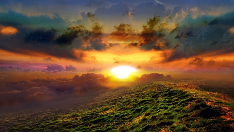 Sunrise over Grassy Hill — Green, Dramatic