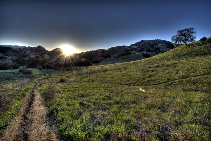 Sunrise over Grassy Hills — Green, Serene, Photograph, Path