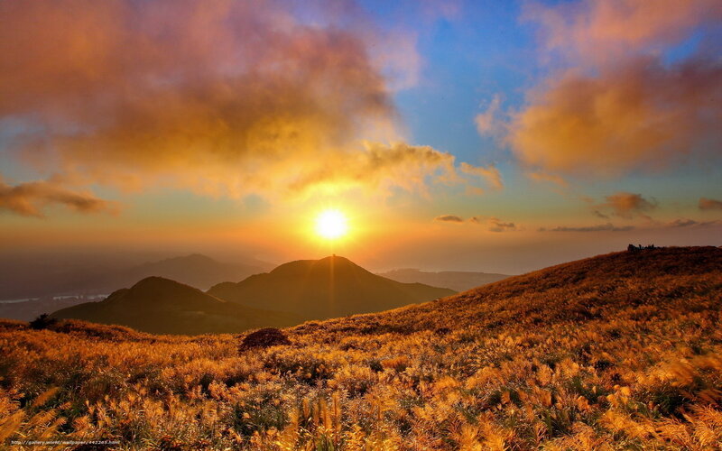 Sunrise over Grassy Hills — Orange, Serene