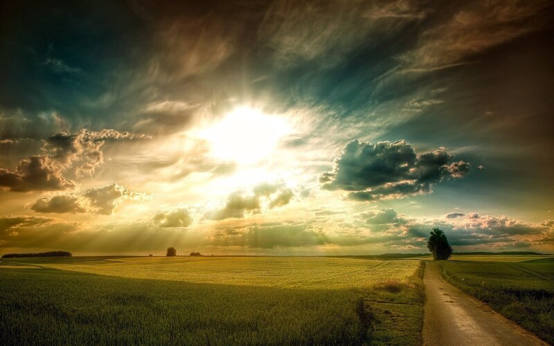 Sunrise over Green Field — Dramatic, Photograph