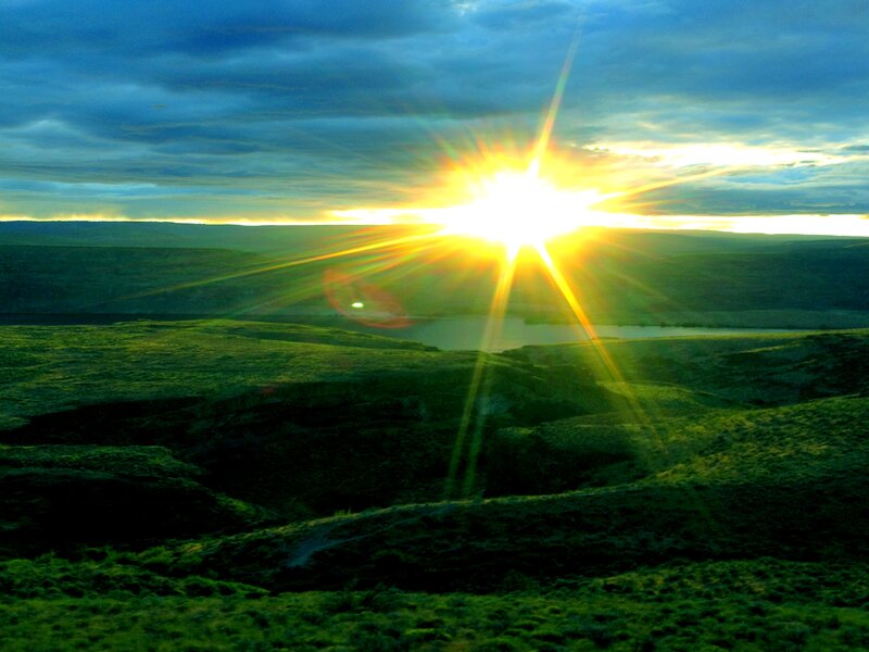 Sunrise over Green Hills — Dramatic, Photograph, Sun