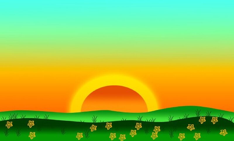 Sunrise over Green Hills — Serene, Digital Art