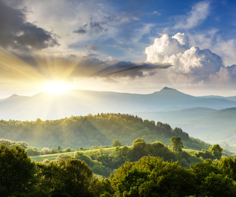 Sunrise over Green Hills — Serene, Photograph