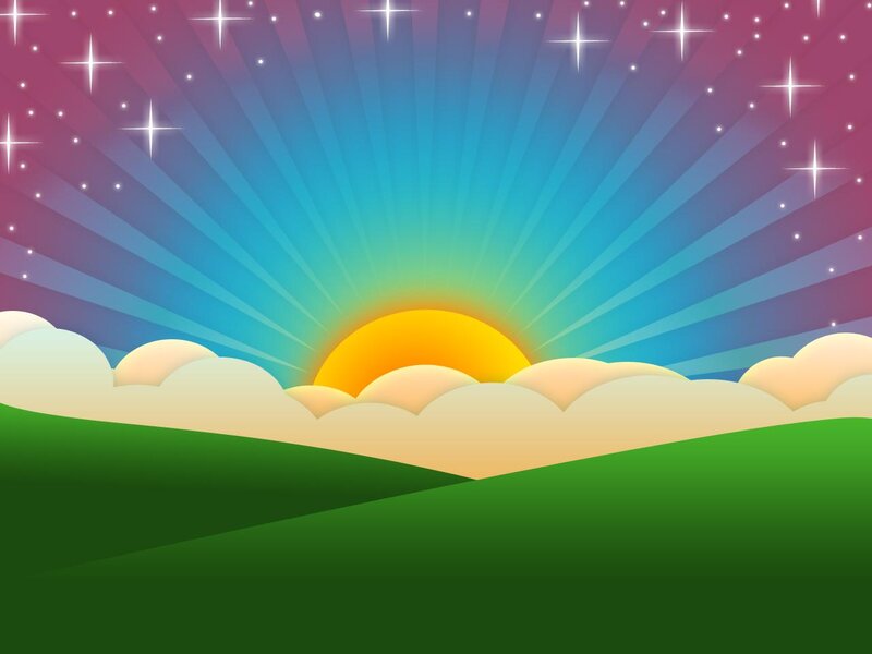 Sunrise over Green Hills — Serene, Vector Art