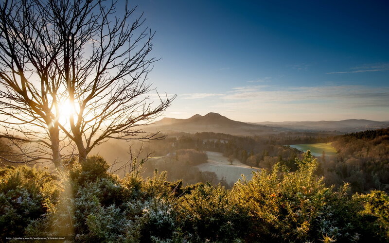 Sunrise over Hills — Blue, Serene, Photograph, Tree