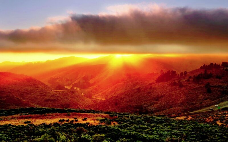 Sunrise over Hills — Orange, Dramatic, Photograph