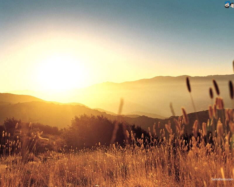 Sunrise over Hills — Yellow, Serene, Sunset, Photograph, Grass