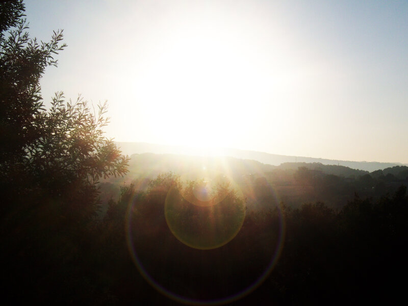 Sunrise over hilly landscape