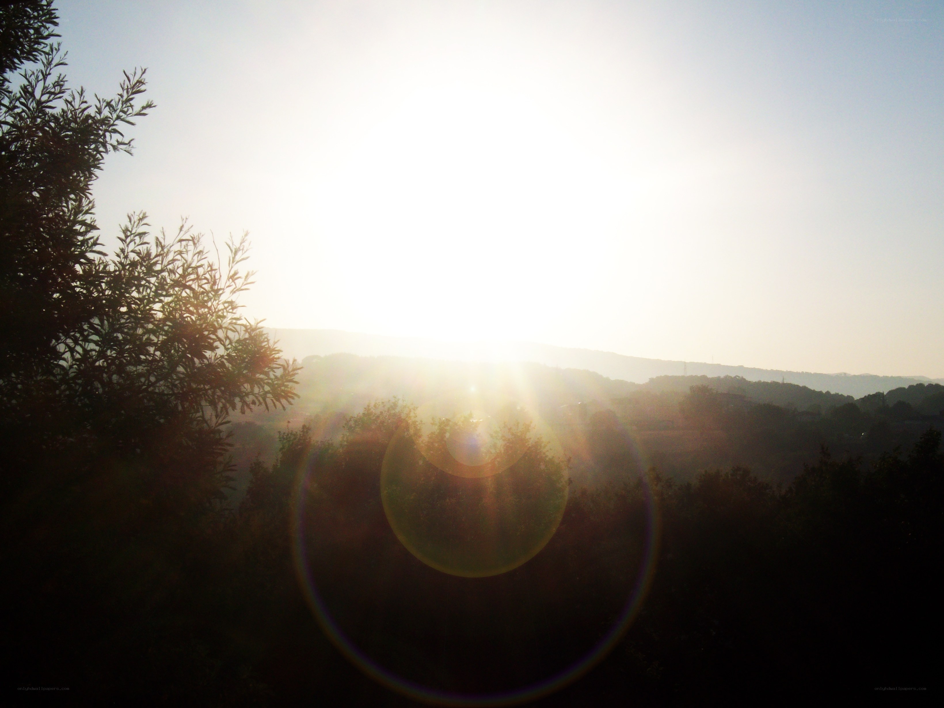 Sunrise over hilly landscape