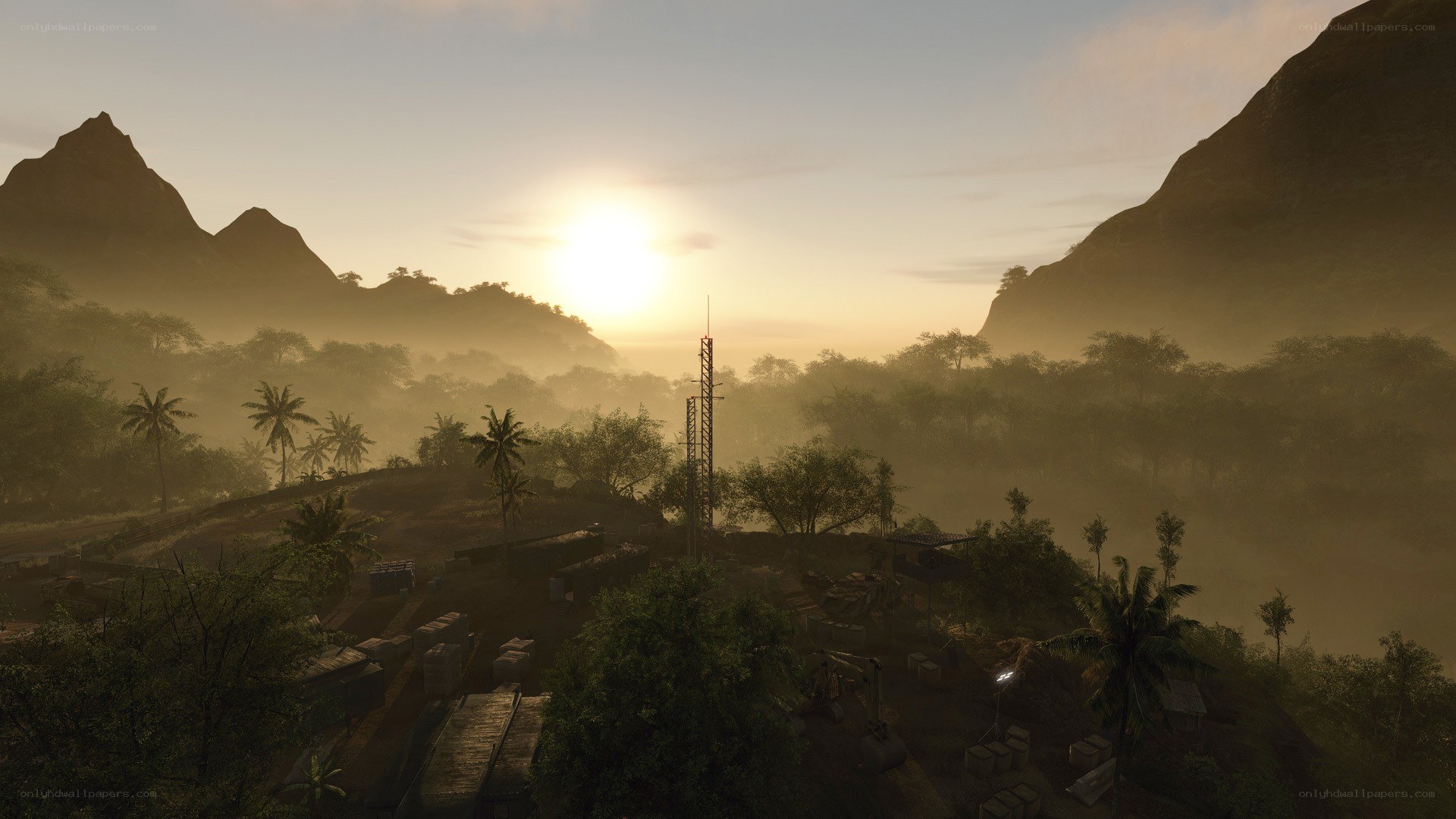 Sunrise over jungle outpost