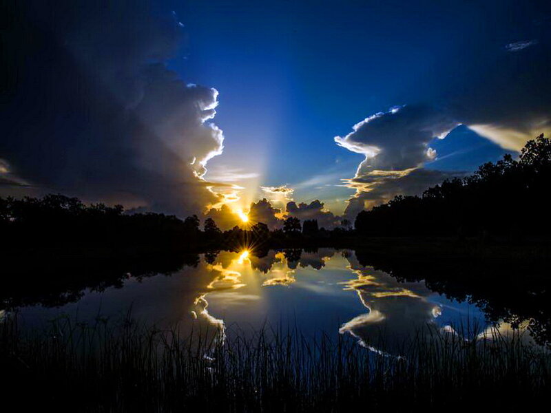 Sunrise over Lake — Blue, Dramatic, Photograph, Clouds