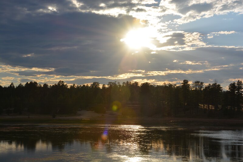 Sunrise over Lake — Blue, Dramatic, Photograph, Clouds, Trees