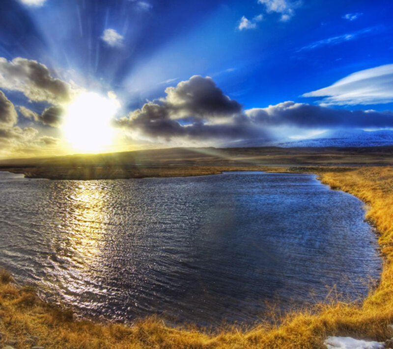 Sunrise over Lake — Blue, Dramatic, Photograph