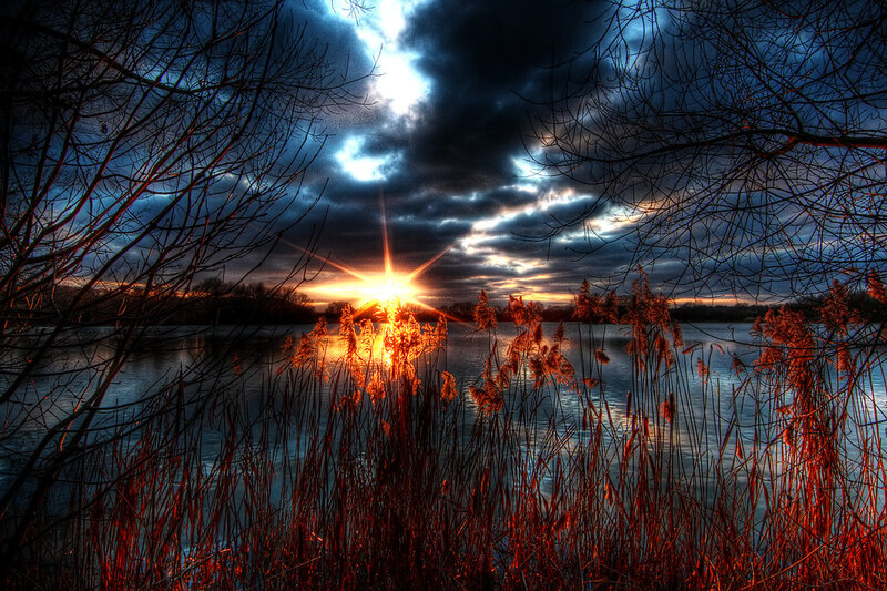 Sunrise over Lake — Blue, Dramatic