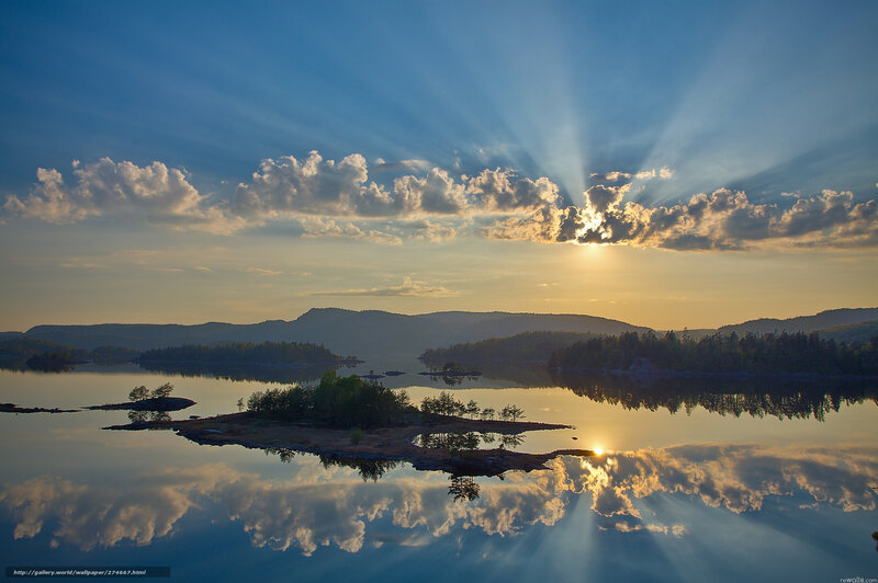 Sunrise over Lake — Blue, Serene, Photograph, Clouds, Mountains, Reflection