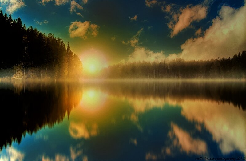 Sunrise over Lake — Blue, Serene, Photograph, Forest