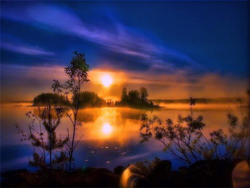 Sunrise over Lake — Blue, Serene, Photograph