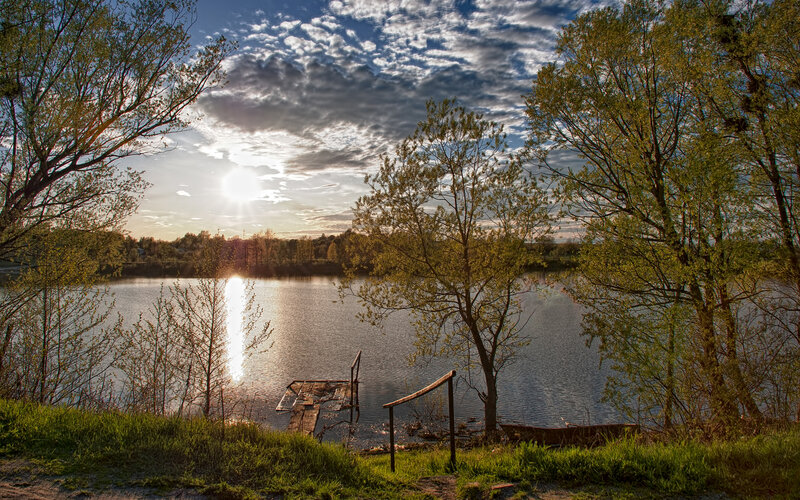 Sunrise over Lake — Blue, Serene, Sunset, Photograph