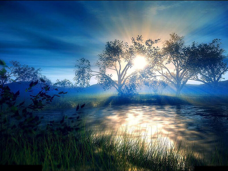 Sunrise over Lake — Blue, Serene