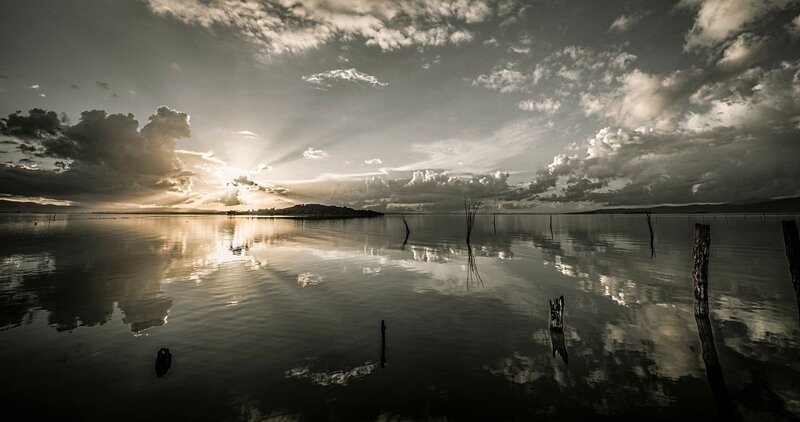 Sunrise over Lake — Gray, Dramatic