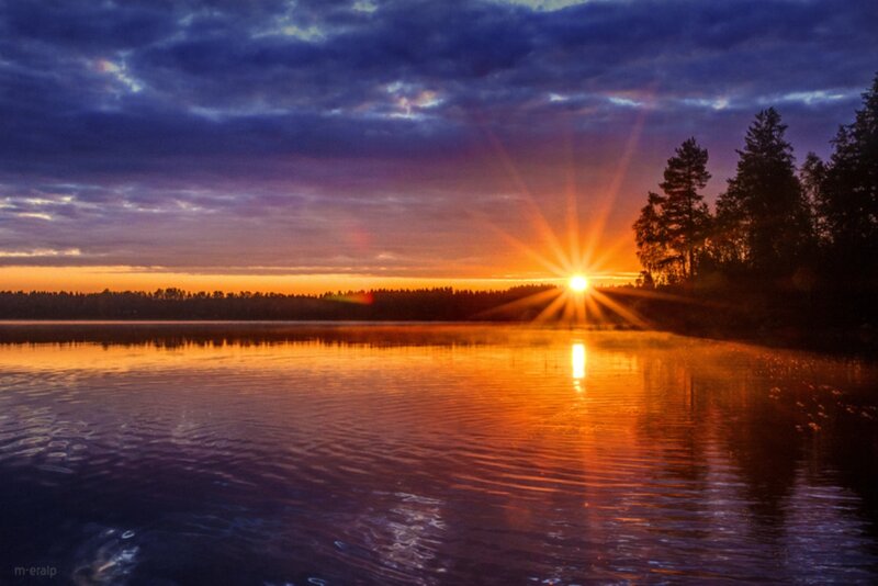 Sunrise over Lake — Orange, Dramatic