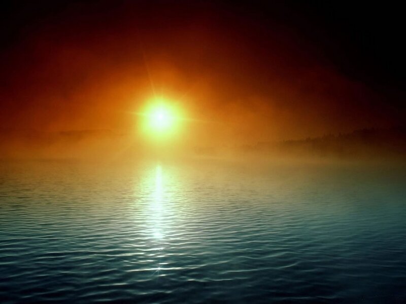 Sunrise over Lake — Orange, Serene, Photograph, Sun, Water