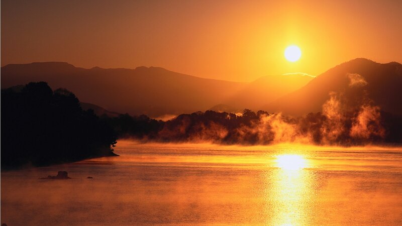 Sunrise over Lake — Orange, Serene, Photograph