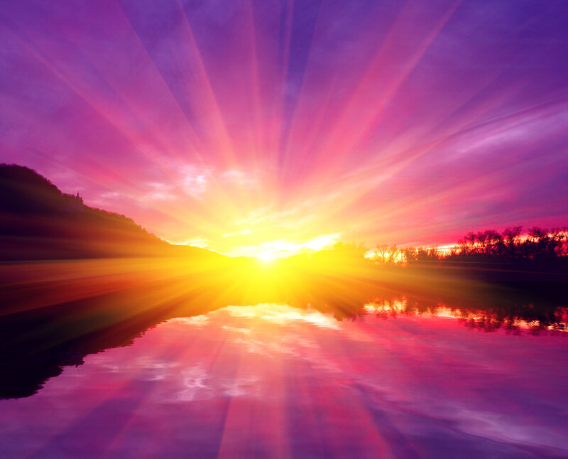Sunrise over Lake — Purple, Dramatic, Sunset, Photograph