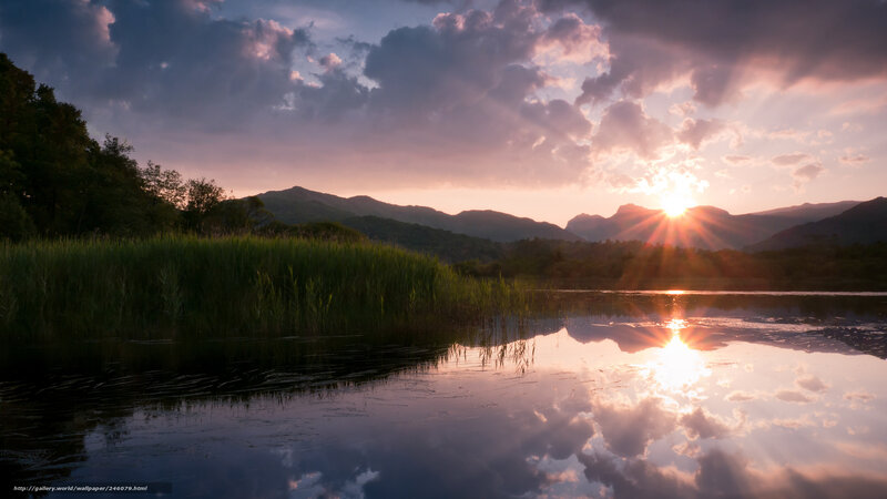 Sunrise over Lake — Purple, Serene, Photograph