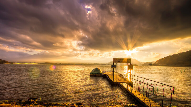 Sunrise over Lake with Dock
