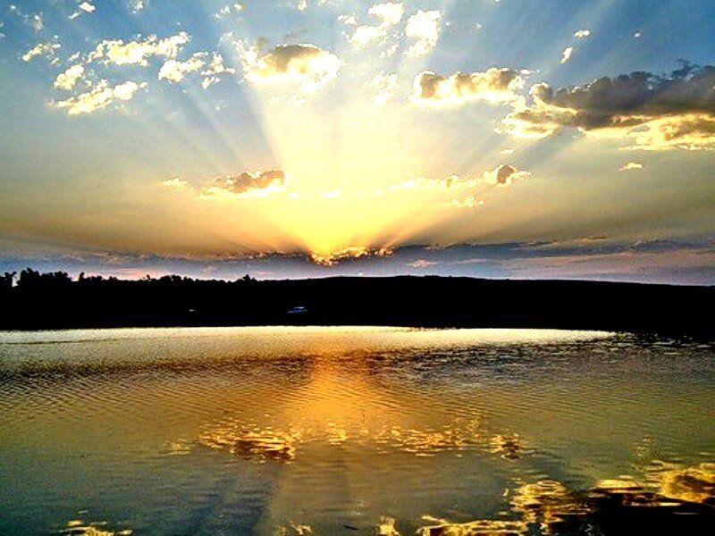 Sunrise over Lake — Yellow, Dramatic, Photograph, Clouds