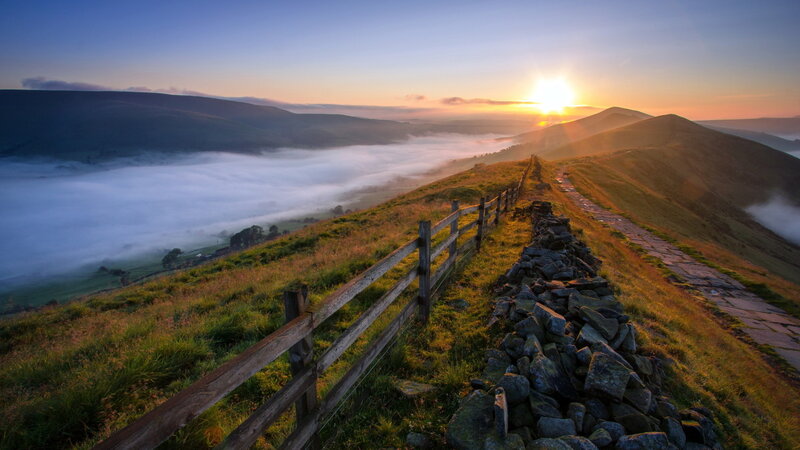 Sunrise over Misty Hills — Blue, Serene