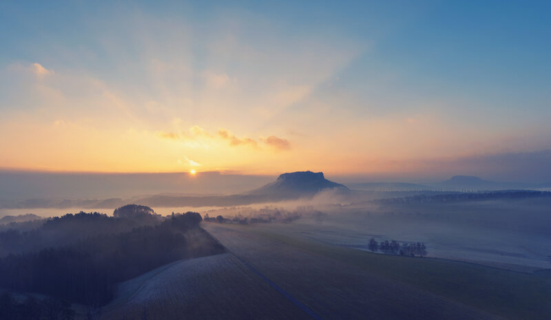 Sunrise over Misty Hills — Blue