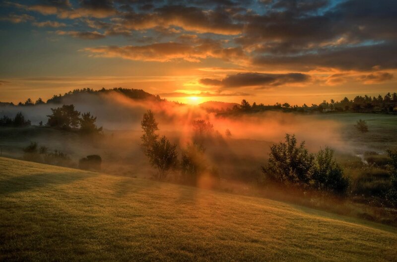 Sunrise over Misty Hills — Orange, Serene