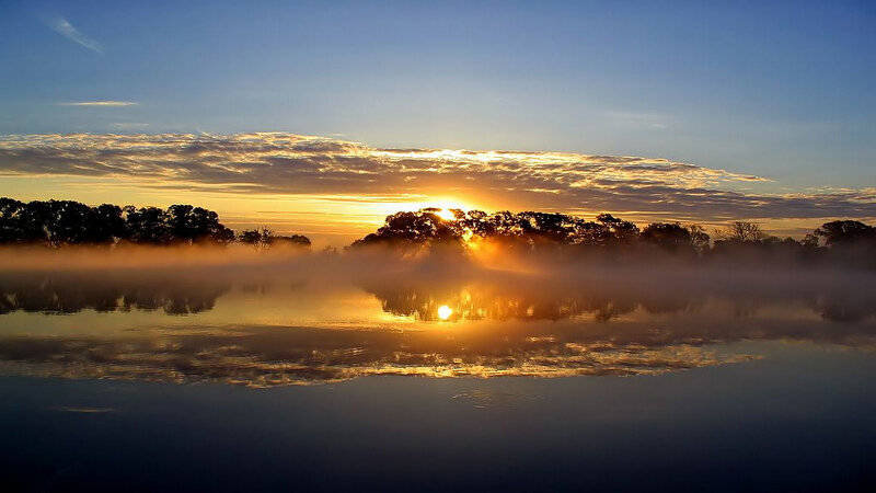 Sunrise over Misty Lake — Blue