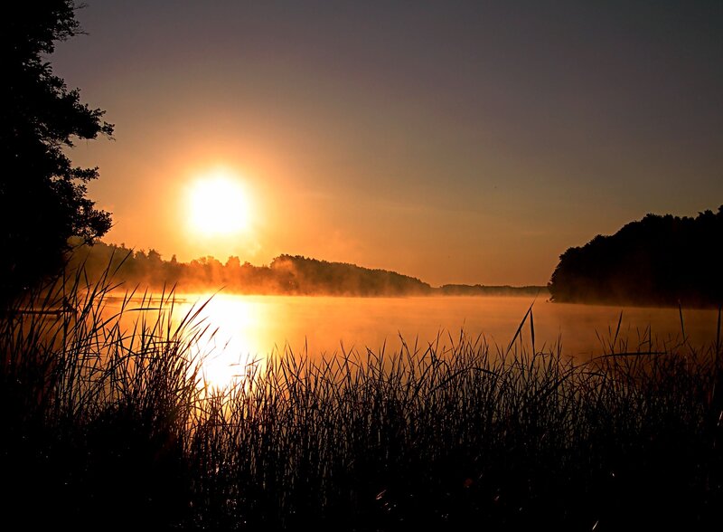Sunrise over Misty Lake — Orange, Serene