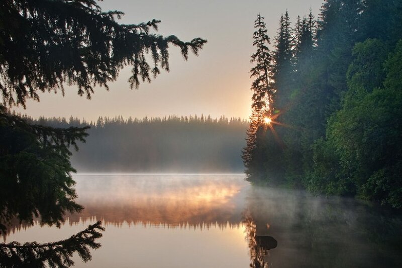 Sunrise over Misty Lake — Orange