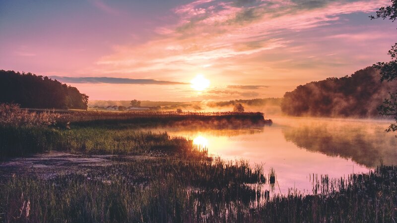 Sunrise over Misty Lake — Pink