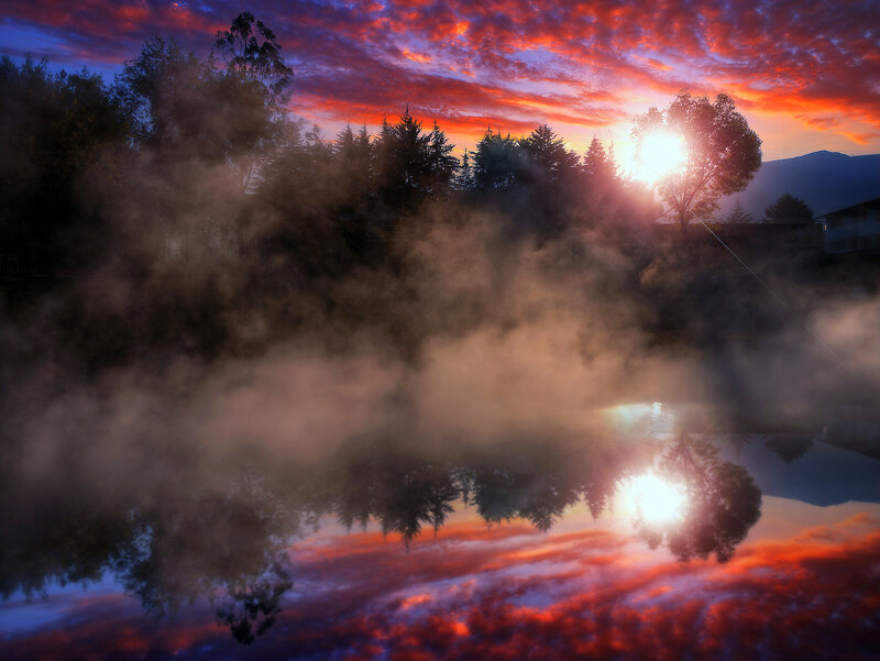 Sunrise over Misty Lake — Red
