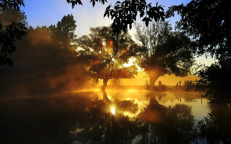 Sunrise over Misty River — Gold