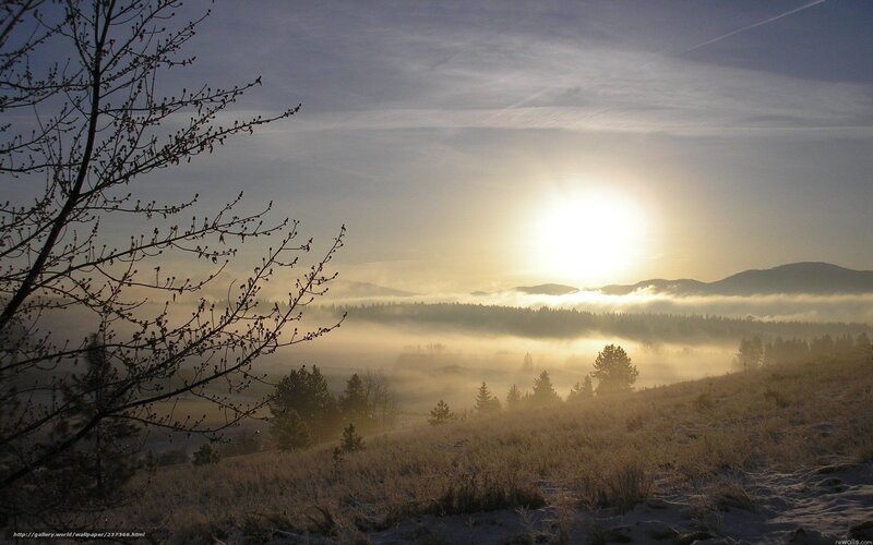 Sunrise over misty valley