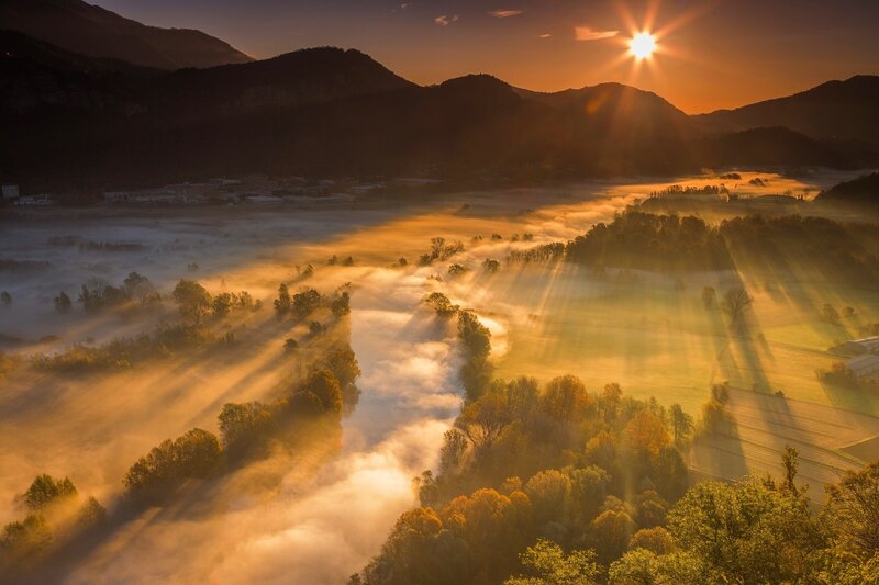 Sunrise over Misty Valley — Orange