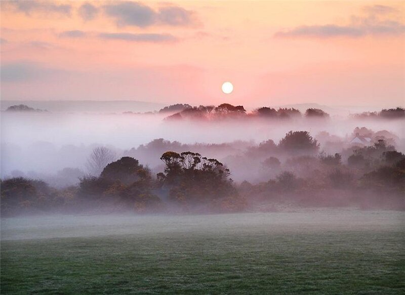 Sunrise over Misty Valley — Pink