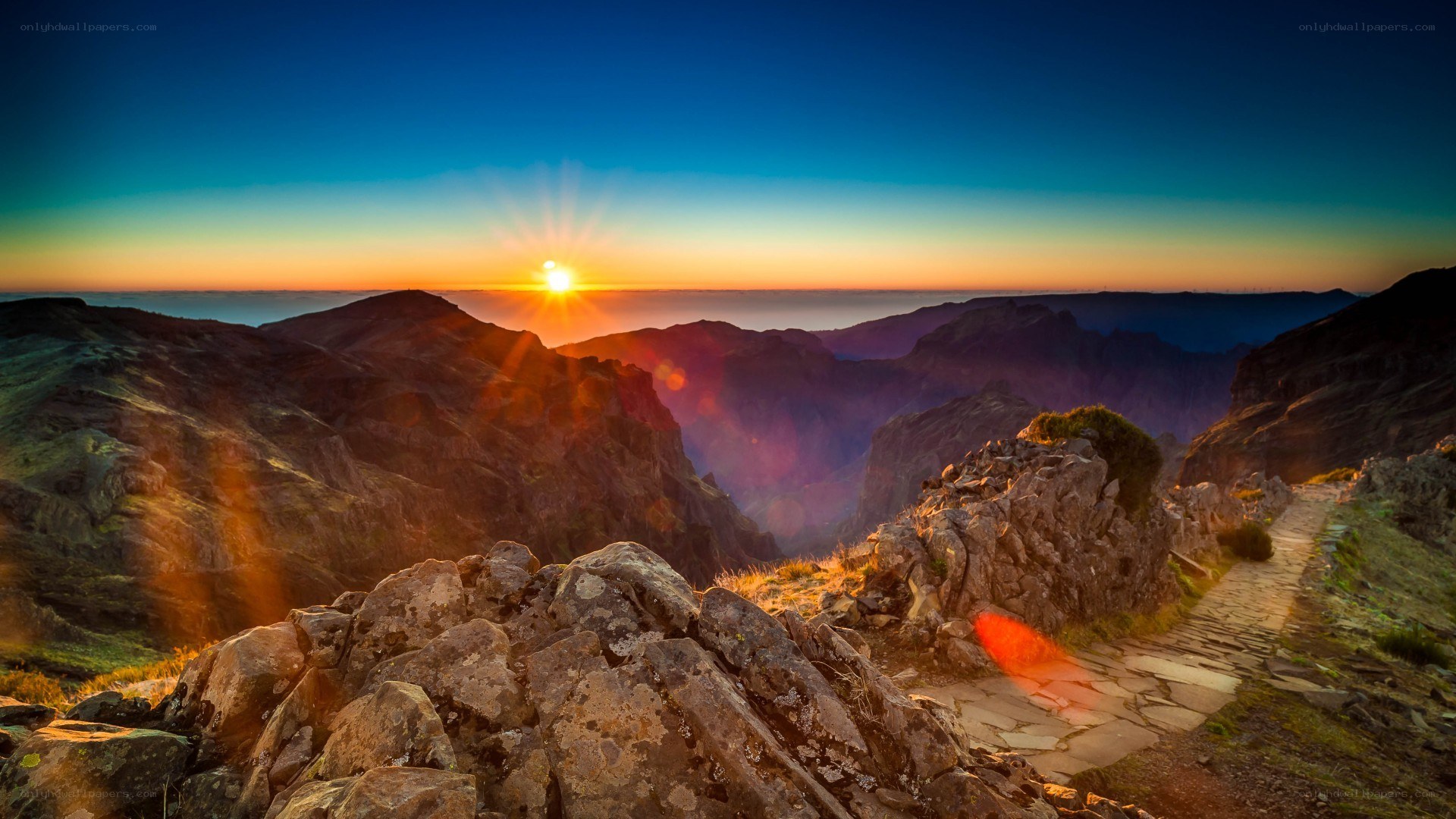 Sunrise over mountain canyon