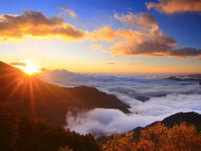 Sunrise over Mountain Clouds — Blue, Dramatic